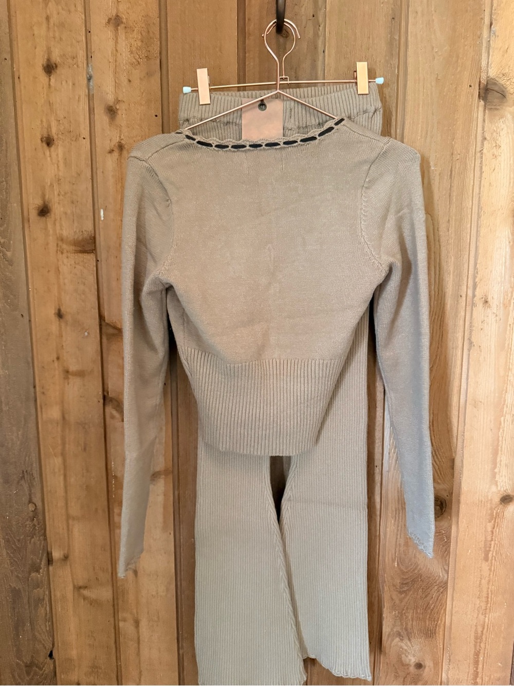 Frankie's Bikinis Tan Ribbed Track Pants & Button Cardigan Set - Picture 4 of 7
